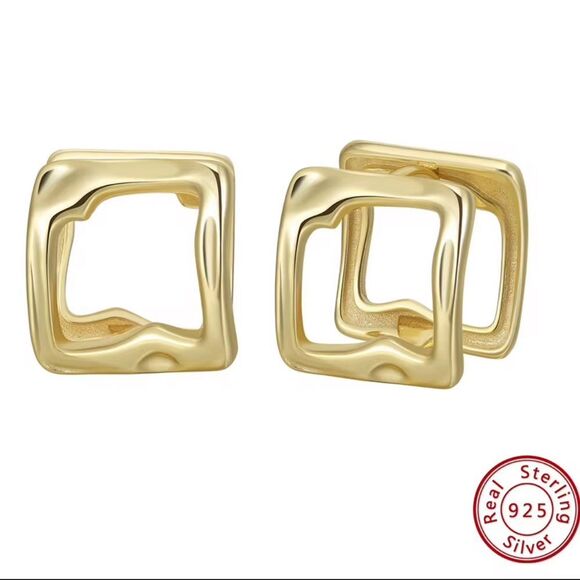 ENA 925 14k over Sterling Silver Cube Shaped Cuff Earrings - Picture 1 of 5